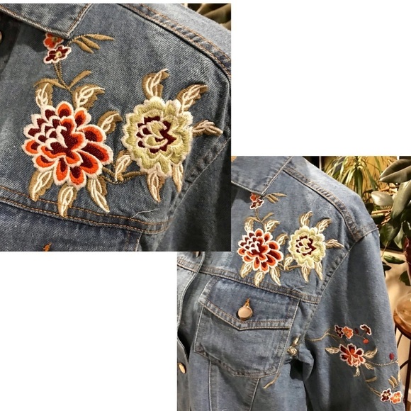 Boho embroidered Destroyed denim crop jacket - Picture 7 of 8